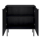Meuble buffet 2 portes avec motif cannelé et pieds en métal noir