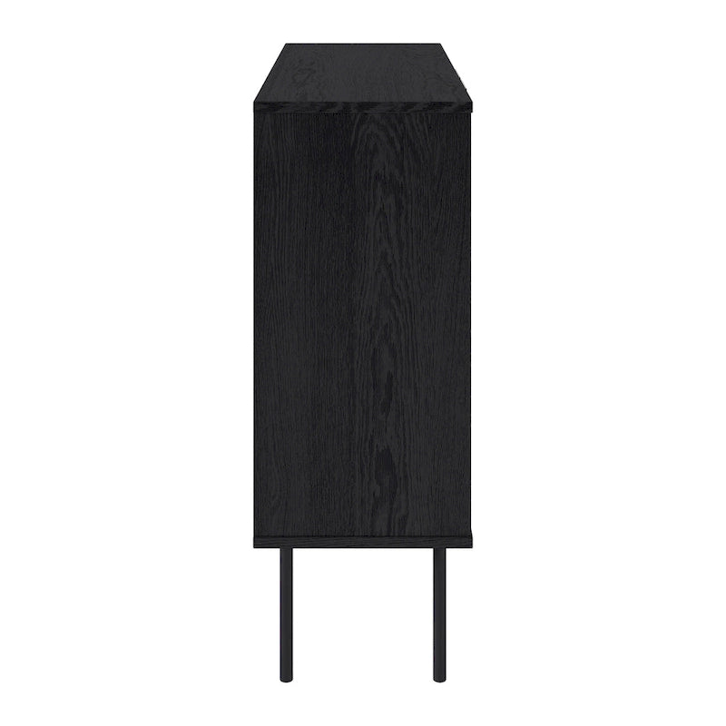 Meuble buffet 2 portes avec motif cannelé et pieds en métal noir