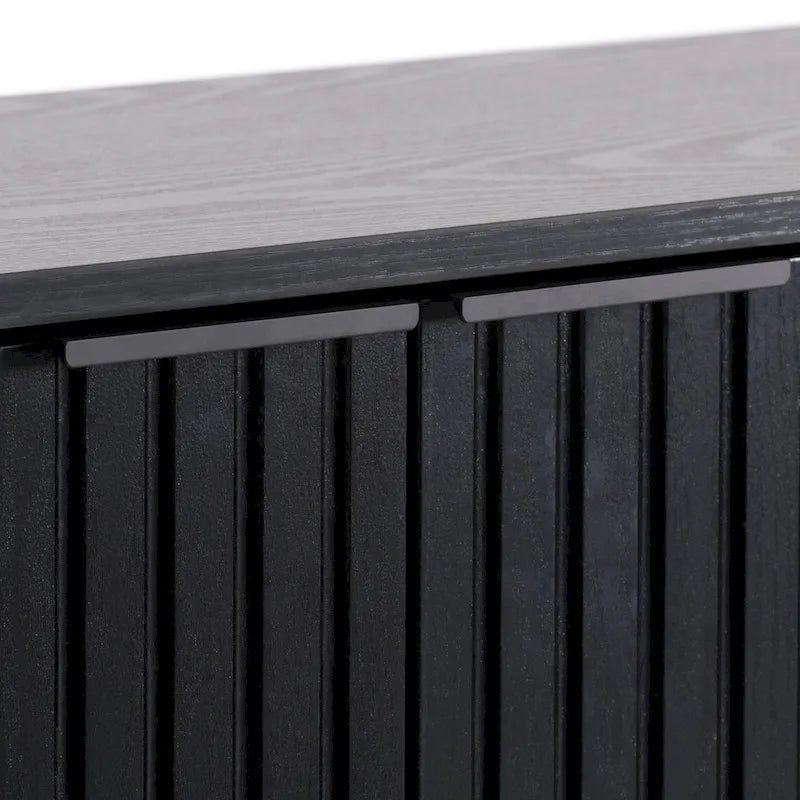Meuble buffet 2 portes avec motif cannelé et pieds en métal noir