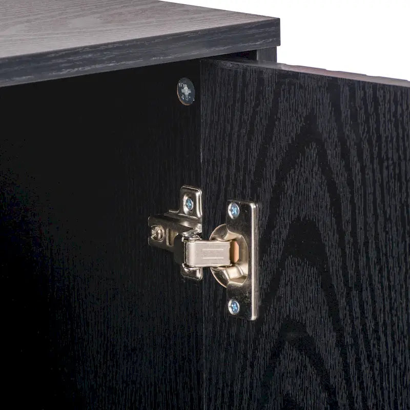 Meuble buffet 2 portes avec motif cannelé et pieds en métal noir