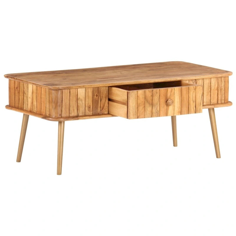 Table basse en bois d'acacia massif 39.4x19.7x15.7 avec pieds en fer et tiroir