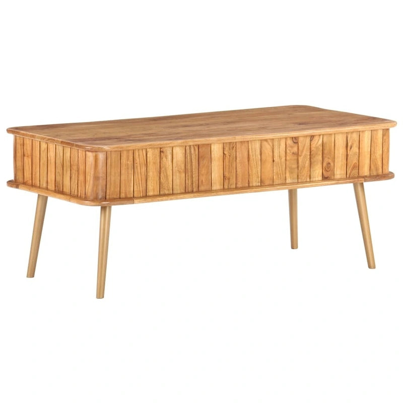 Table basse en bois d'acacia massif 39.4x19.7x15.7 avec pieds en fer et tiroir