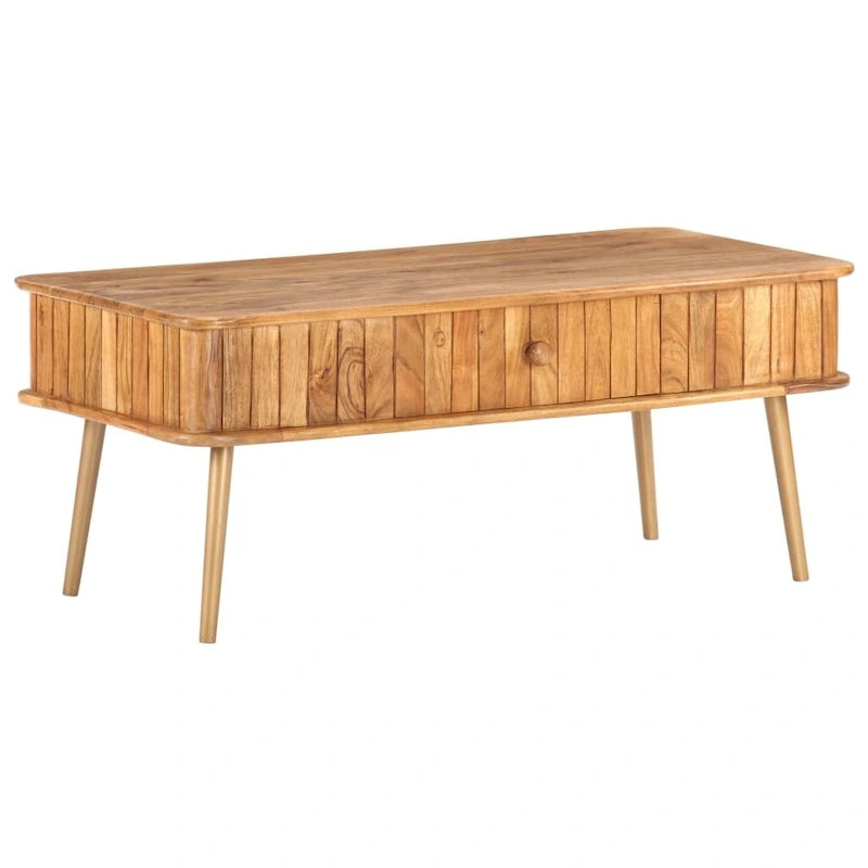 Table basse en bois d'acacia massif 39.4x19.7x15.7 avec pieds en fer et tiroir