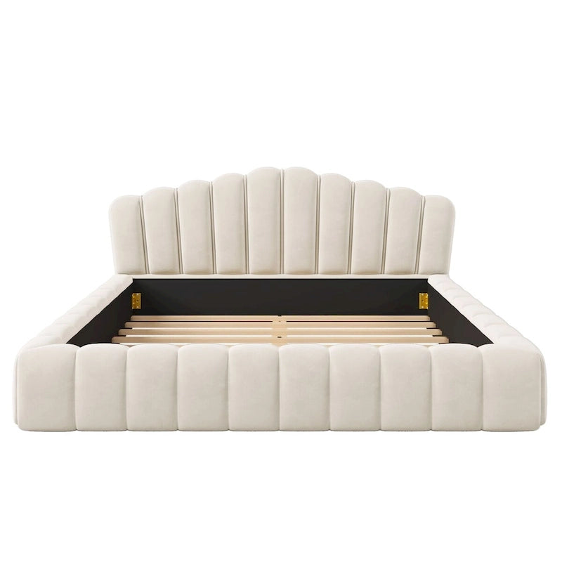 Lit Queen avec revêtement en velours et tête de lit en forme de coquille, 227 kg