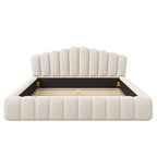 Lit Queen avec revêtement en velours et tête de lit en forme de coquille, 227 kg
