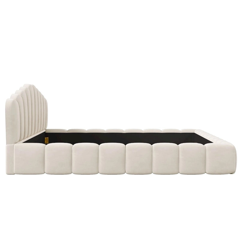 Lit Queen avec revêtement en velours et tête de lit en forme de coquille, 227 kg