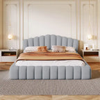 Lit Queen avec revêtement en velours et tête de lit en forme de coquille, 227 kg