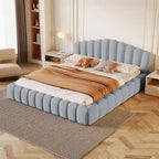 Lit Queen avec revêtement en velours et tête de lit en forme de coquille, 227 kg