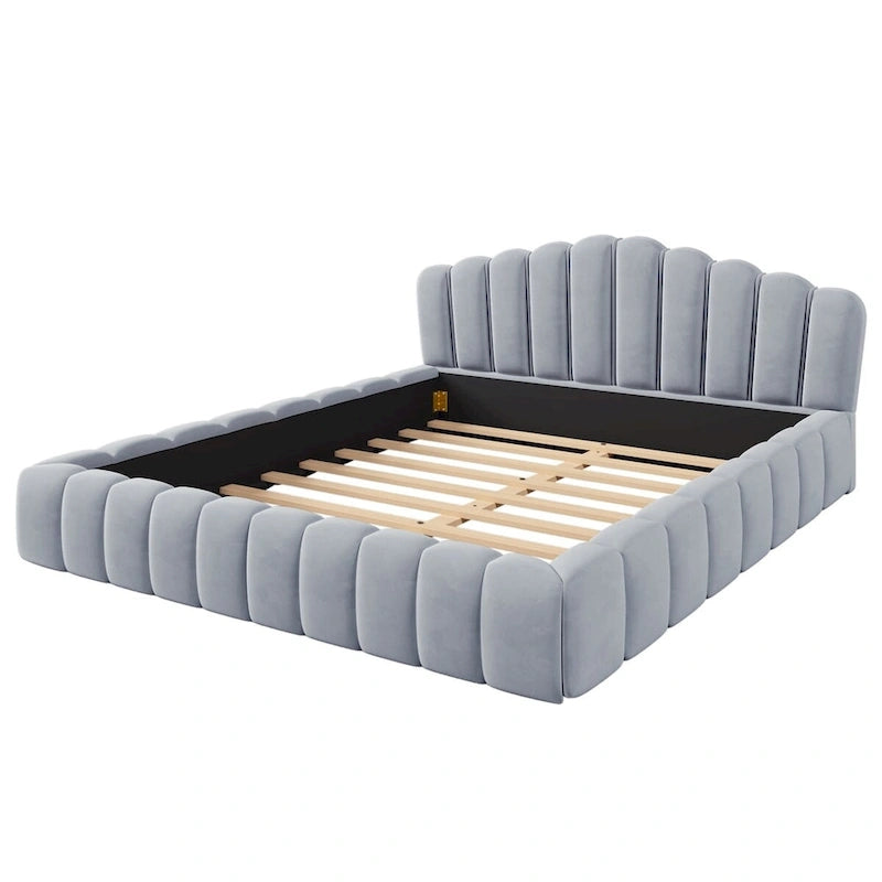Lit Queen avec revêtement en velours et tête de lit en forme de coquille, 227 kg
