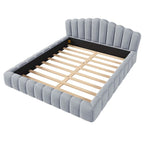 Lit Queen avec revêtement en velours et tête de lit en forme de coquille, 227 kg