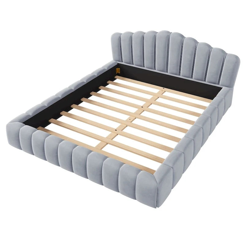 Lit Queen avec revêtement en velours et tête de lit en forme de coquille, 227 kg