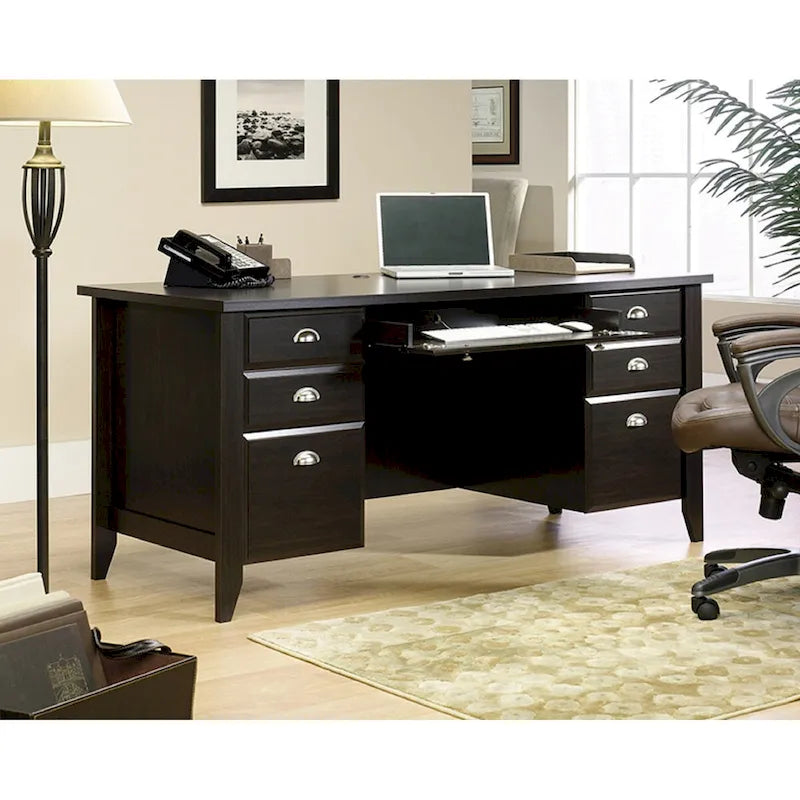 Bureau de direction avec panneau coulissant pour clavier et finition bois de Jamocha