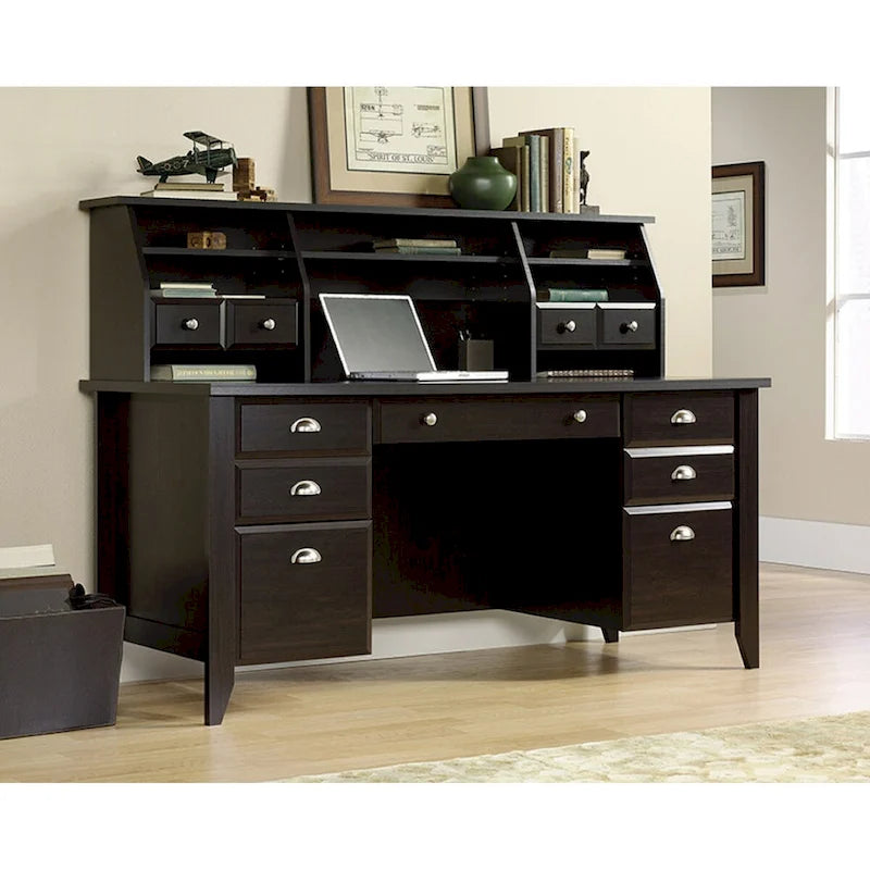 Bureau de direction avec panneau coulissant pour clavier et finition bois de Jamocha