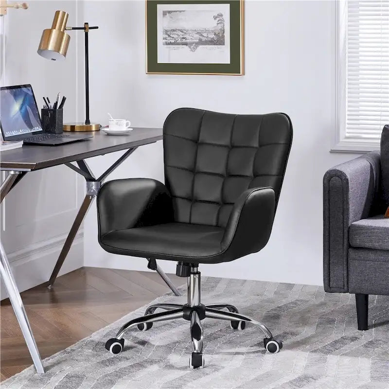 Chaise de bureau en similicuir avec accoudoirs rembourrés, pivotante à 360°, capacité de 136 kg