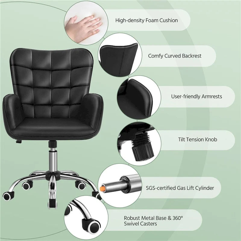 Chaise de bureau en similicuir avec accoudoirs rembourrés, pivotante à 360°, capacité de 136 kg