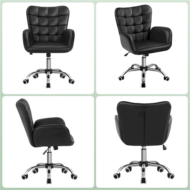 Chaise de bureau en similicuir avec accoudoirs rembourrés, pivotante à 360°, capacité de 136 kg