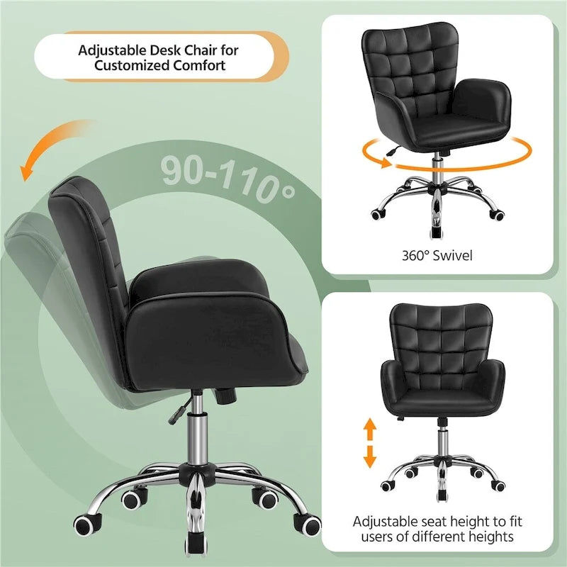 Chaise de bureau en similicuir avec accoudoirs rembourrés, pivotante à 360°, capacité de 136 kg