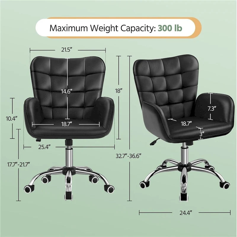 Chaise de bureau en similicuir avec accoudoirs rembourrés, pivotante à 360°, capacité de 136 kg