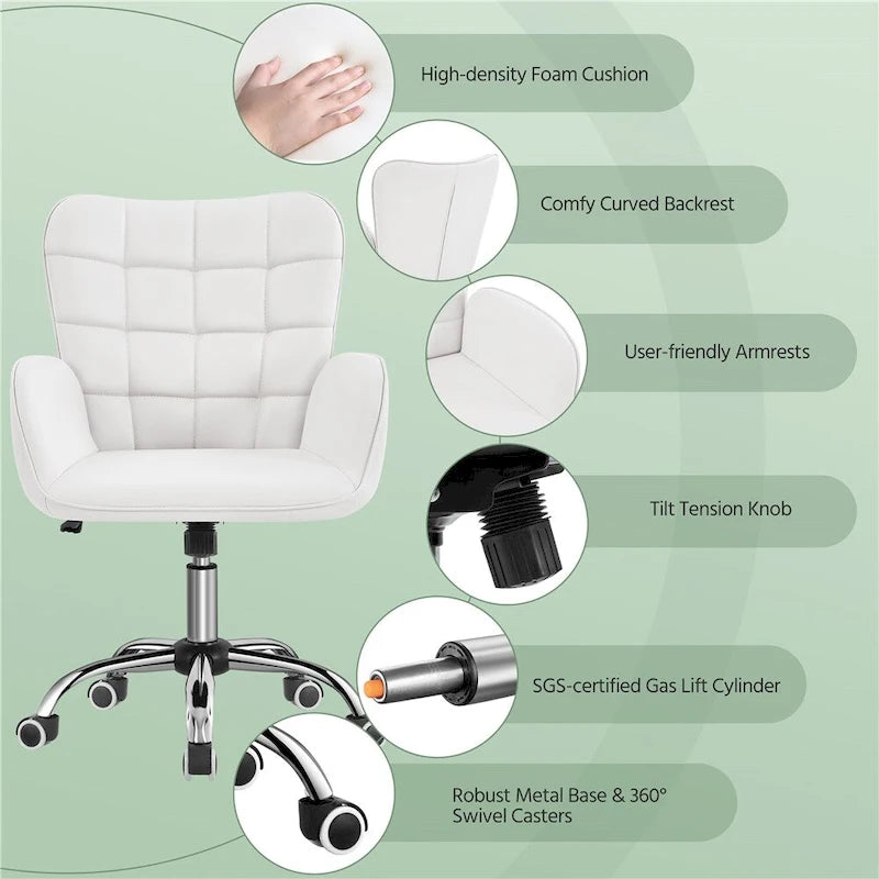 Chaise de bureau en similicuir avec accoudoirs rembourrés, pivotante à 360°, capacité de 136 kg