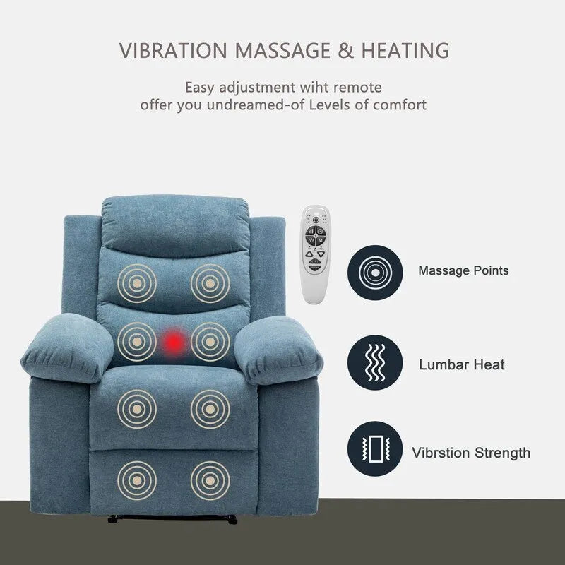 Fauteuil inclinable électrique avec massage, chauffage et inclinaison à 160°, revêtement en velours