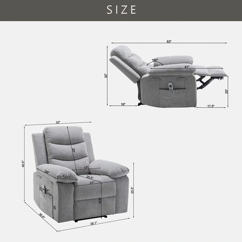 Fauteuil inclinable électrique avec massage, chauffage et inclinaison à 160°, revêtement en velours