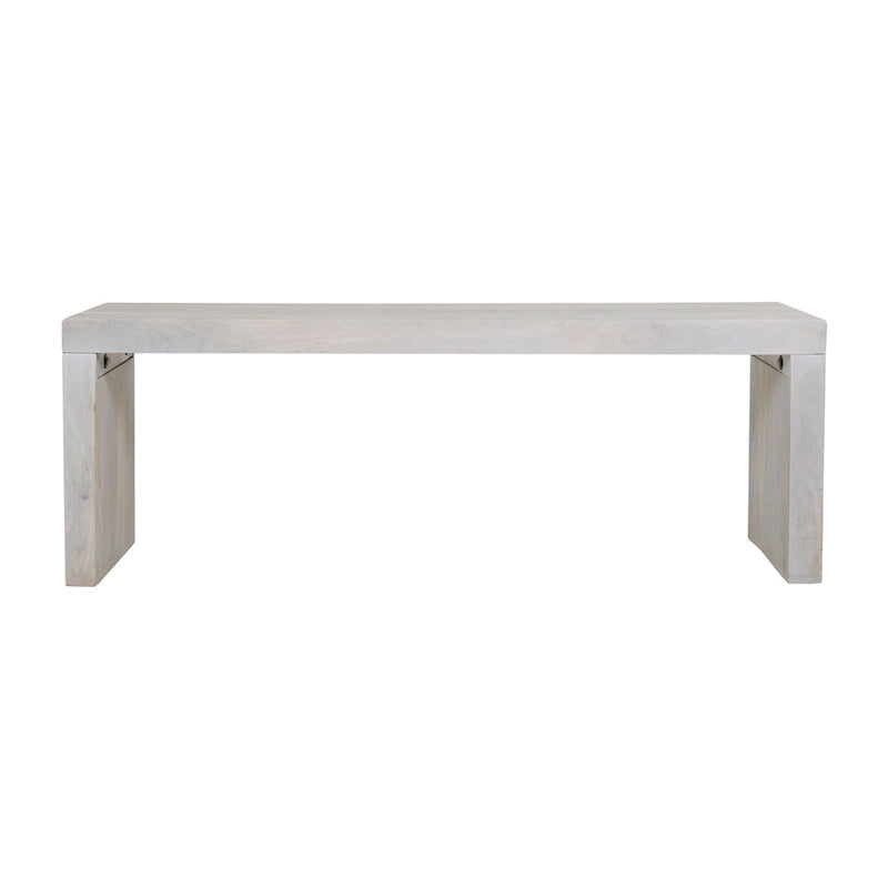 Banc de 51 pouces en bois de manguier massif, finition sable blanc, capacité de 136 kg