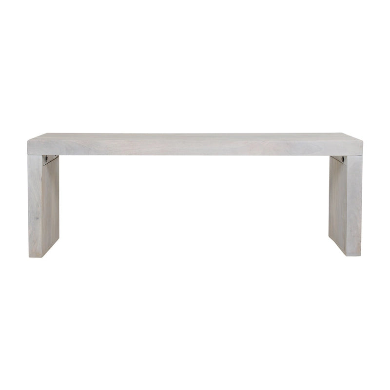 Banc de 51 pouces en bois de manguier massif, finition sable blanc, capacité de 136 kg