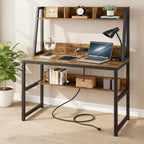 Yaheetech 47.5-inch Home Office Computer Desk with Power Outlet and Elevated Bookshelf