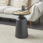 Table d'appoint en métal noir fabriquée à la main avec plateau en corde, style bohème
