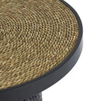 Table d'appoint en métal noir fabriquée à la main avec plateau en corde, style bohème