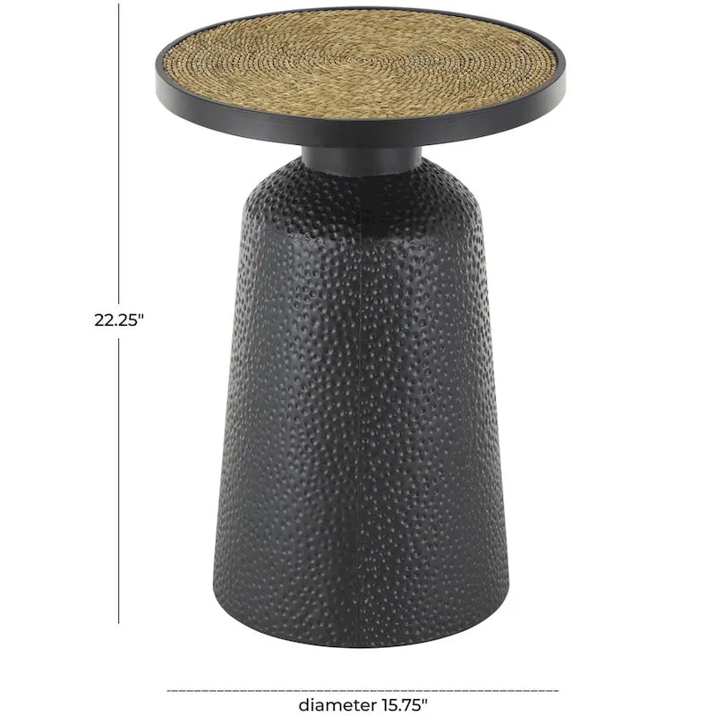 Table d'appoint en métal noir fabriquée à la main avec plateau en corde, style bohème
