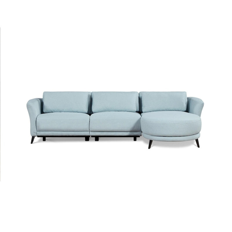 Canapé-méridienne bleu clair avec fauteuil inclinable électrique à droite