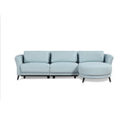 Canapé-méridienne bleu clair avec fauteuil inclinable électrique à droite