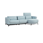 Canapé-méridienne bleu clair avec fauteuil inclinable électrique à droite