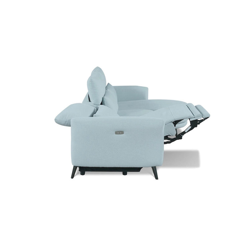 Canapé-méridienne bleu clair avec fauteuil inclinable électrique à droite