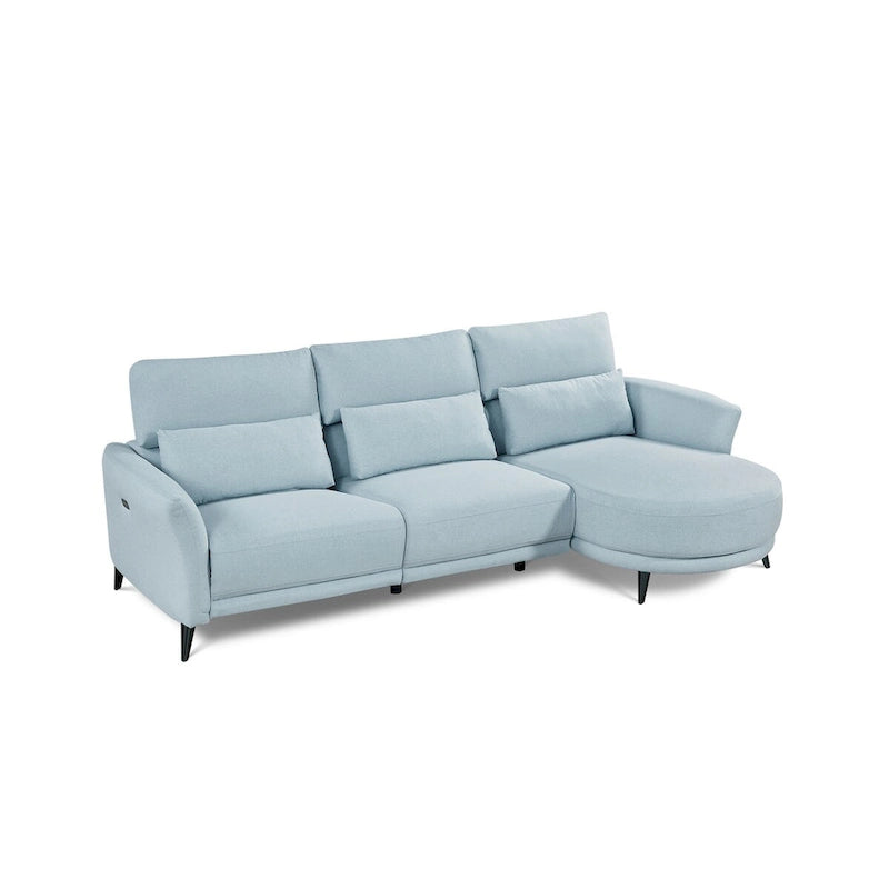 Canapé-méridienne bleu clair avec fauteuil inclinable électrique à droite
